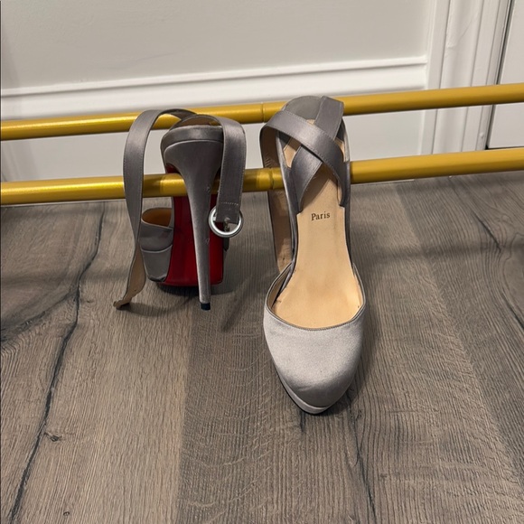 Christian Louboutin Gray and Red Heels with Ankle Strap